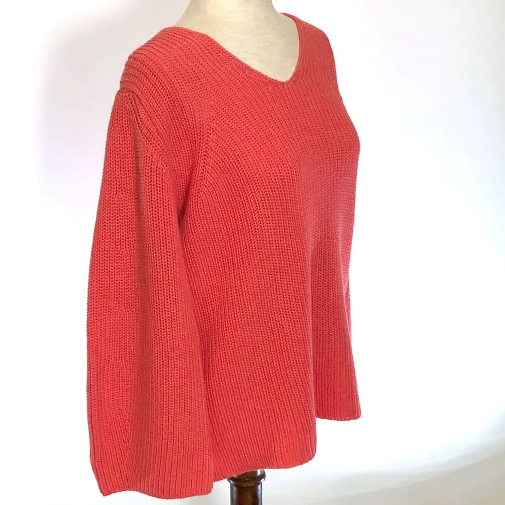 Ann Taylor Factory Coral V-Neck Sweater SM